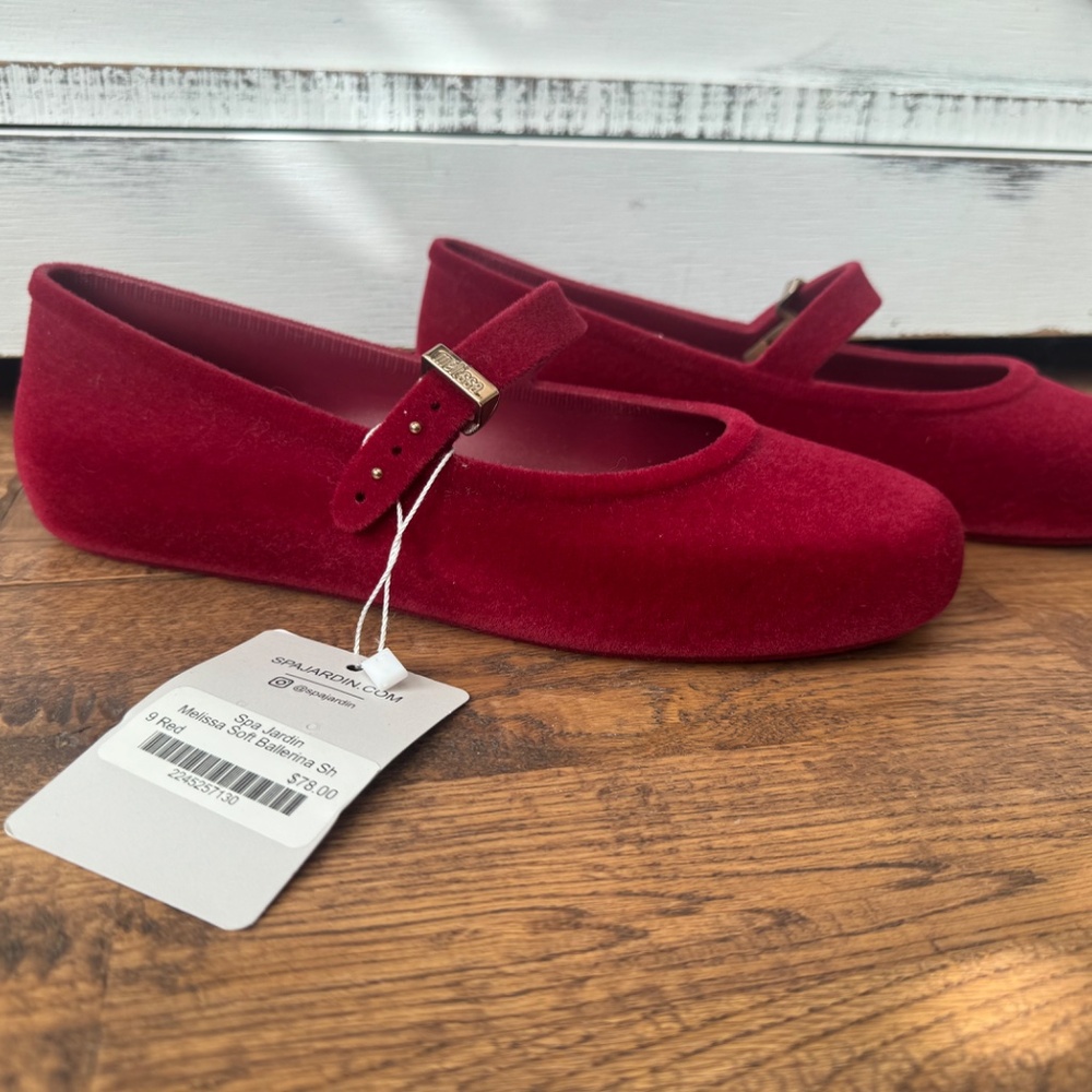 NWT Melissa Soft Ballerina Velvet II Flat Red‎ Women's Size 9 - Picture 3 of 8